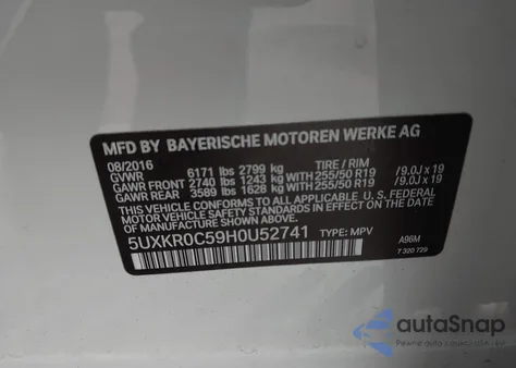 2017 BMW X5 xDrive35I из США, поврежденный, VIN 5UXKR0C59H0U52741